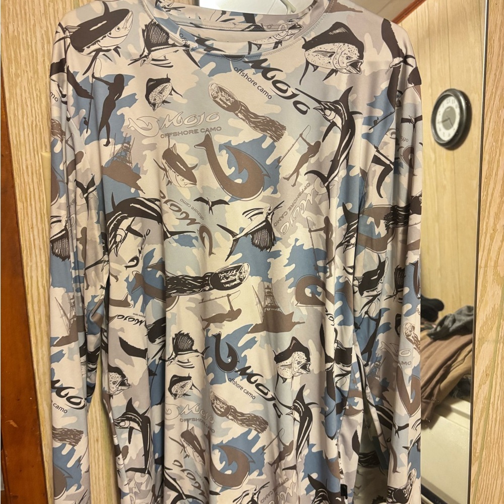 Camo Long Sleeve Shirt with Fish Print
